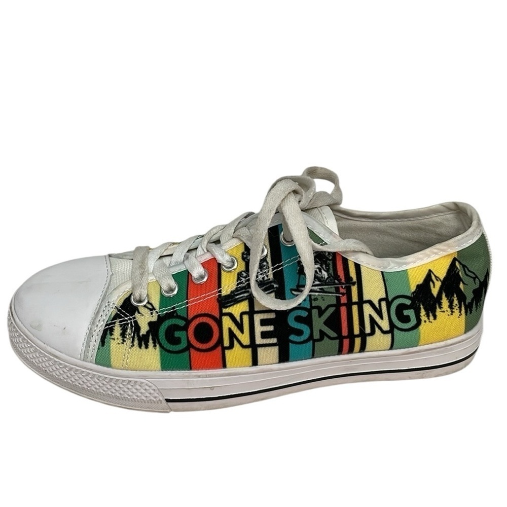 GONE SKIING Shoes Converse Style Sneakers Yellow White Green Size 7 Women 5 Mens - Picture 8 of 11